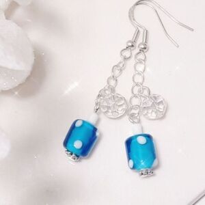 Earrings  040L# Bohemian glass earrings drop earrings blue white dangle earrings